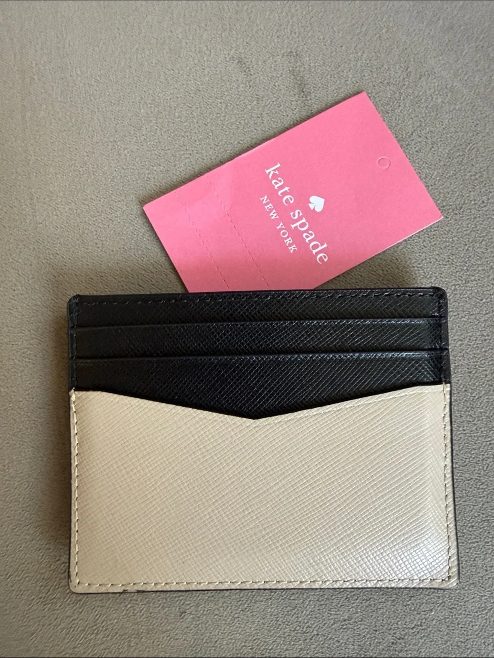 kate spade Two-Tone Beige and Black Leather Cardholder